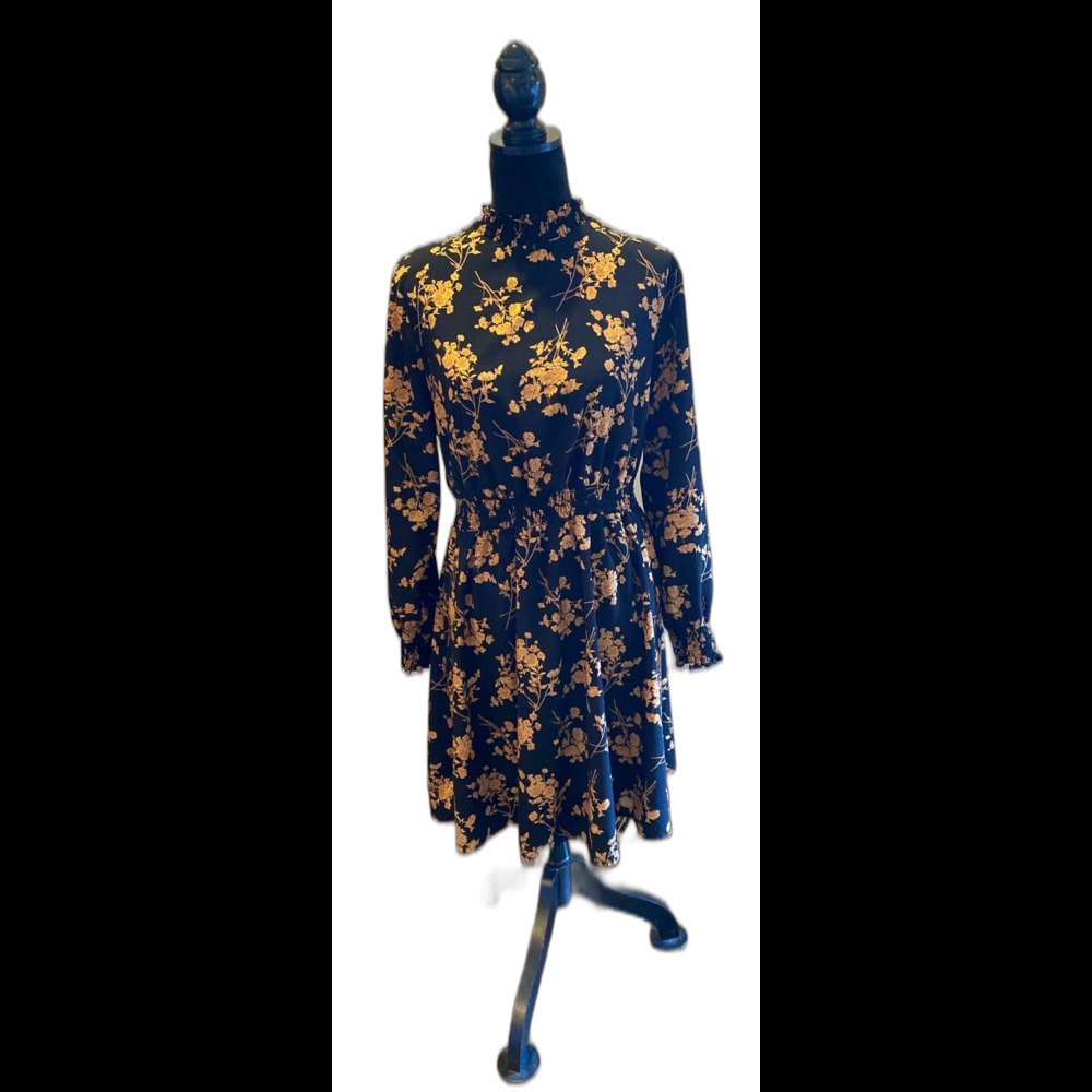 SHEIN Curve Dress Plus Size XL Black‎ Floral Smocked Cottagecore peasant Boho